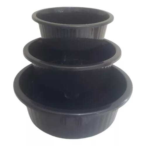 Kit 3 Bacias De Plástico Redondas Multiuso Reforçada Preto em Oferta na Shopee