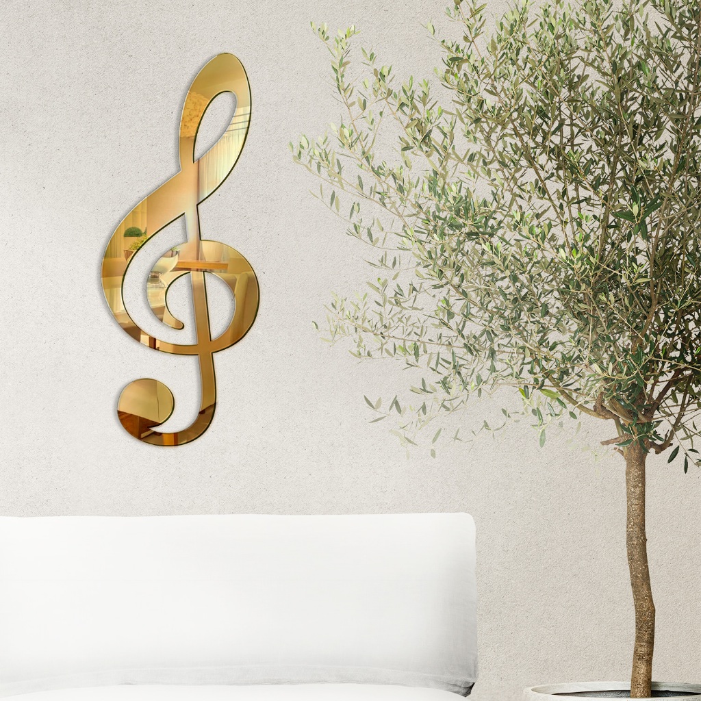 Aplique de Parede Clave De Sol Musical Acrílico Espelhado ou Leitoso Musical 50cm de Altura