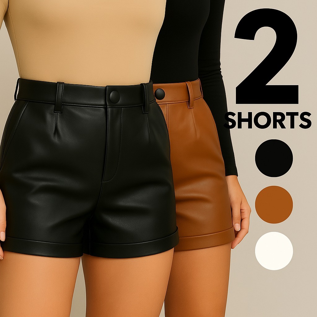 Kit 2 Shorts Courino Feminino – Couro Fake de Alta Qualidade Estilo e Conforto em Oferta na Shopee