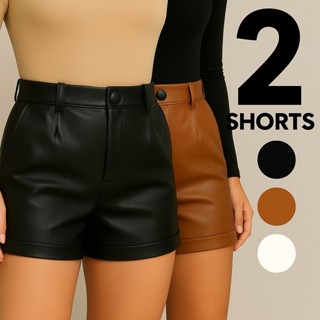 Kit 2 Shorts Courino Feminino – Couro Fake de Alta Qualidade Estilo e Conforto