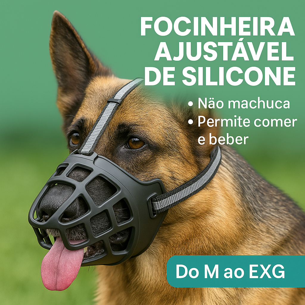 Focinheira de Silicone p/ Cães Grandes – Macia, Segura, Flexível e Permite Comer e Beber