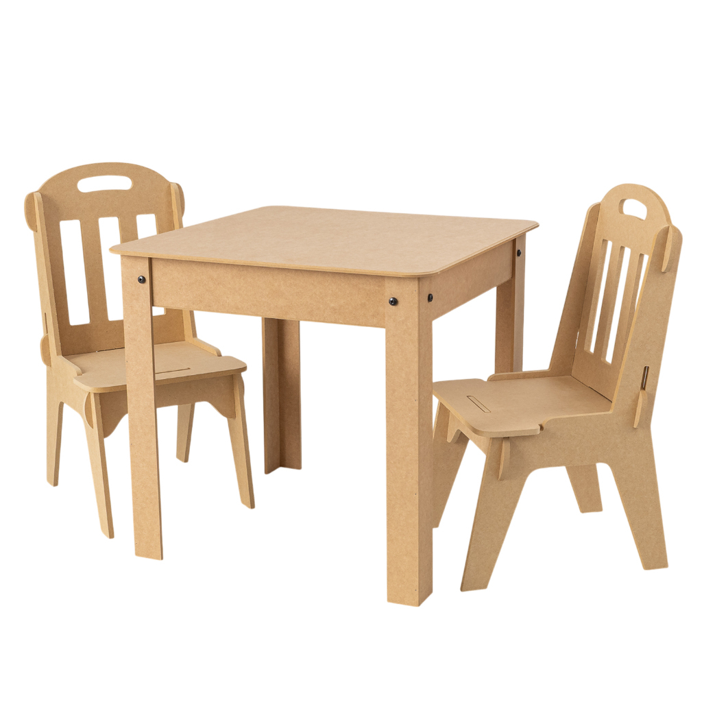 Conjunto Kit Mesa Mdf Infantil Quadrada Sem Compartimento 2 Cadeiras Brincadeira Divertida mesinha