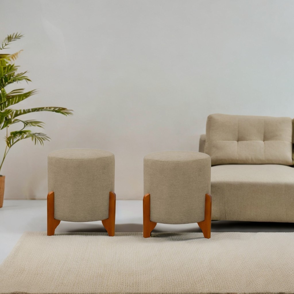 Kit Puff Gold Linho com Pés de Madeira 2 unidades – Elegância e Conforto para Seu Ambiente em Oferta na Shopee