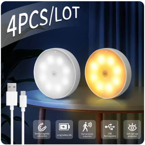 Luminária Led Lâmpada Sem Fio Sensor De Presença Automático Inteligente Recarregável USB