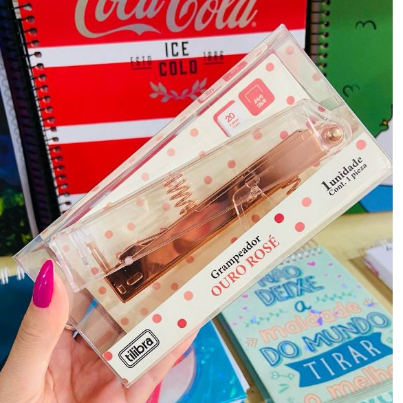 GRAMPEADOR 12 FOLHAS DE MESA TRANSPARENTE OURO ROSE em Oferta na Shopee