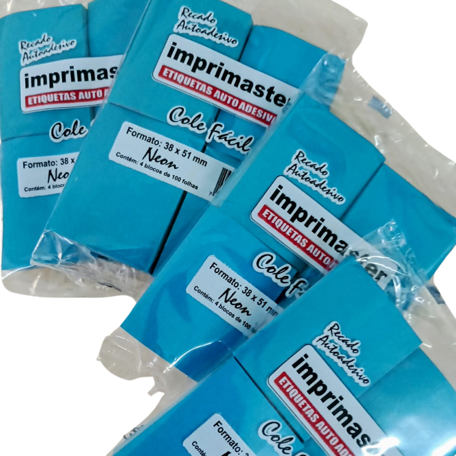 40 Blocos Recados Cole Fácil 38x50mm Azul Neon 4000 Folhas