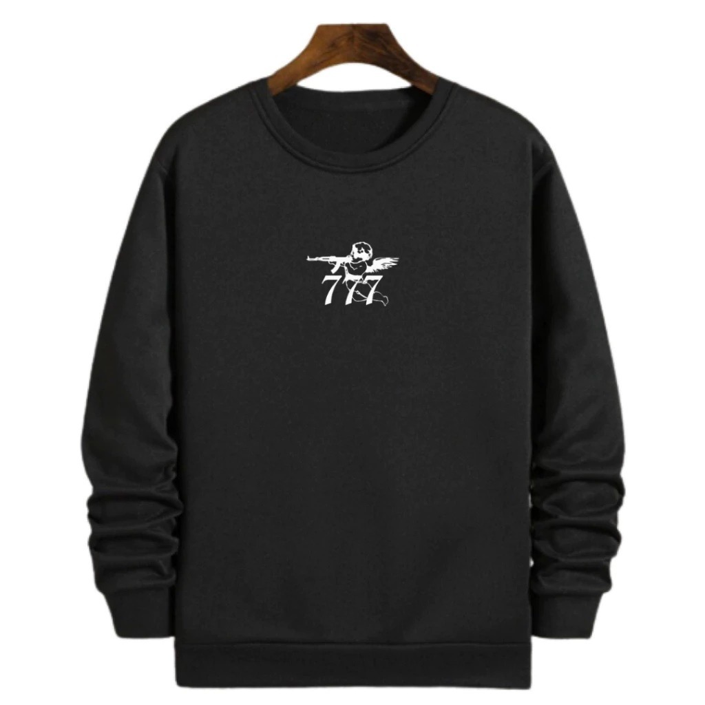 Moletom masculino gola redonda estampado anjo com ak47 Algodão Confortável Estiloso Blusa de Frio
