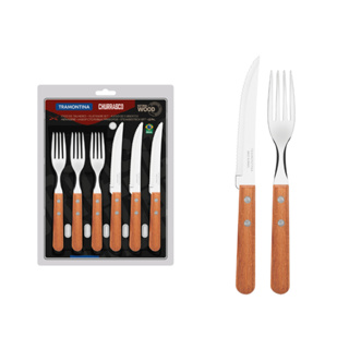 Jogo 12 Talheres Tramontina Dynamic Para Churrasco Com Cabo Madeira em Oferta na Shopee
