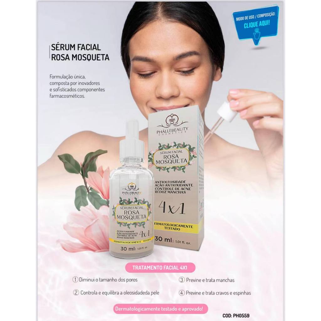Sérum Facial 4 em 1 Rosa Mosqueta 30ml PhálleBeauty PH0559