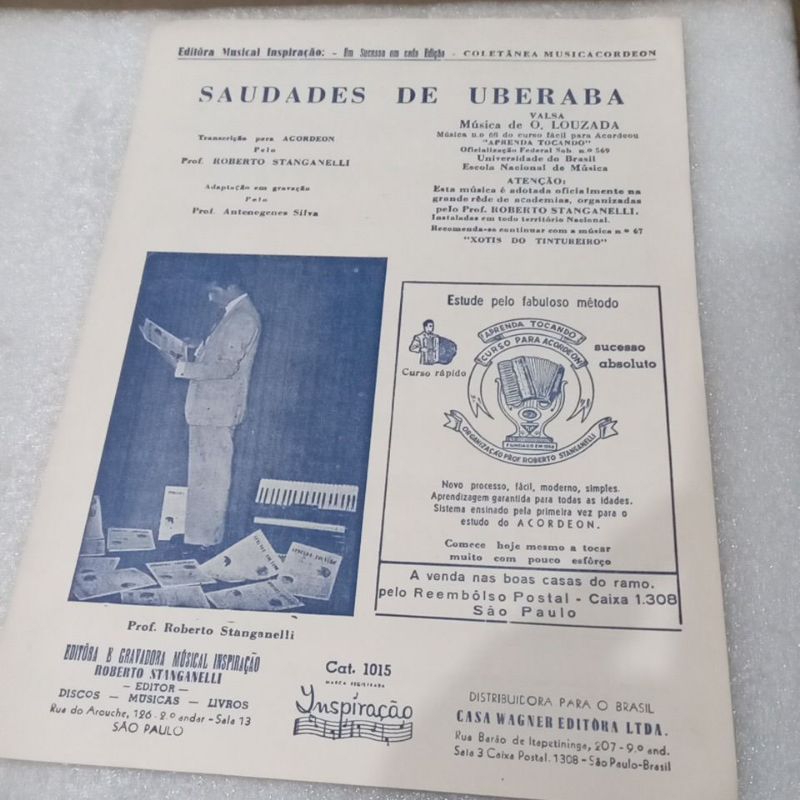 MÉTODO PARA ACORDEON -PARTITURA ROBERTO STANGANELLI (SAUDADE DE UBERABA)