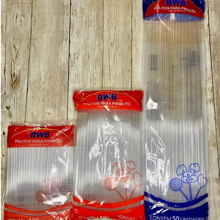 100 palitos para pirulito tubo pet cristal topo de bolo BWB em Oferta na Shopee