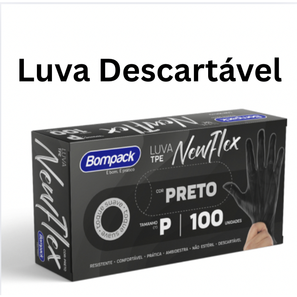 Kit Luvas Descartáveis Viniflex Pretas Sem Pó Com 50un ou 100un – Tamanhos P, M ou G –