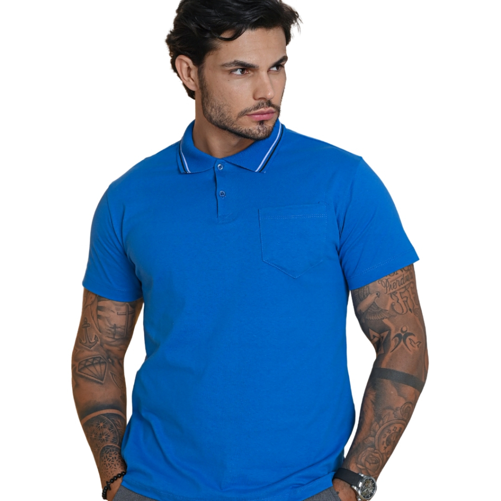 Camiseta Gola Polo Masculina Com Bolso Algodão 30.1 Casual Blusa Social Camisa Gola Polo Masculina Plus Size