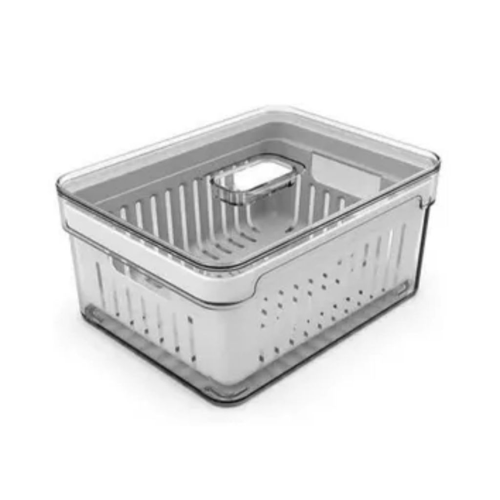 Pote Organizador De Geladeira Elegance Retangular 3.8 L Com Cesto Drenagem Plastutti