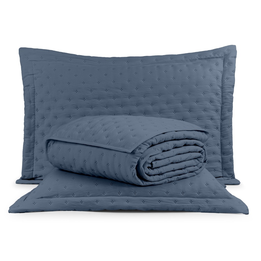 Kit Cobre Leito Colcha Casal Queen 03 Peças 2.60 x 2.40 Matelado 200 Fios Toque Macio