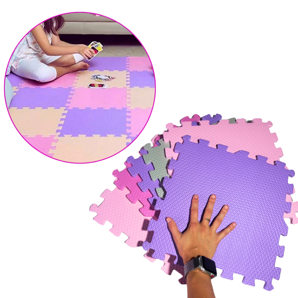 Tatame EVA Infantil – Kit 6 Peças para Brincadeiras Seguras em Tons de Menina