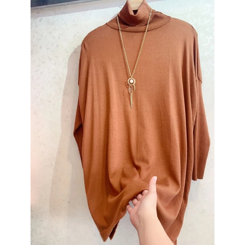 PLUS SIZE PONCHO DE TRICO MODAL GOLA ALTA FEMININA