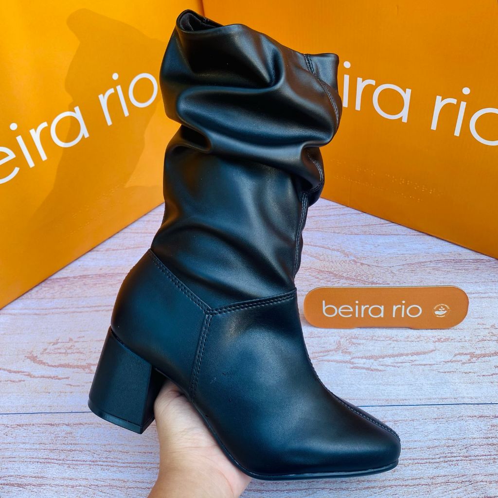 Bota Cano Alto Beira Rio Liso Feminino Casual Confortável Inverno Acolchoada em Oferta na Shopee