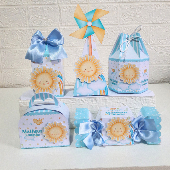 Kit Festa Personalizado - 365 SORRISOS - Caixinhas para Lembrancinhas ANIVERSARIO - PRIMEIRA VOLTA AO SOL