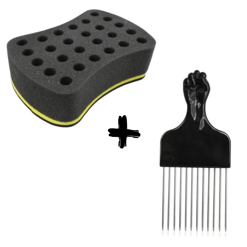 Esponja Nudred  + Garfo Pente AfroHair Buchinha de Enrolar Cabelo