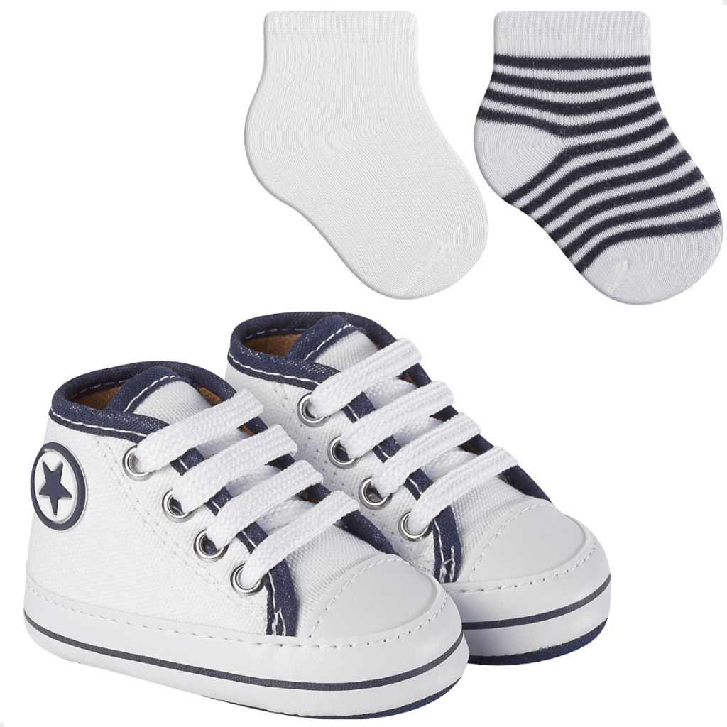 Kit Presente 1 Par de Tênis Sapatinho e 2 Pares de Meias Bebê Recém Nascido Rn Menina Menino Enxoval em Oferta na Shopee