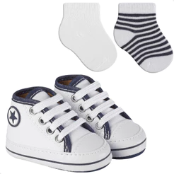 Kit Presente 1 Par de Tênis Sapatinho e 2 Pares de Meias Bebê Recém Nascido Rn Menina Menino Enxoval
