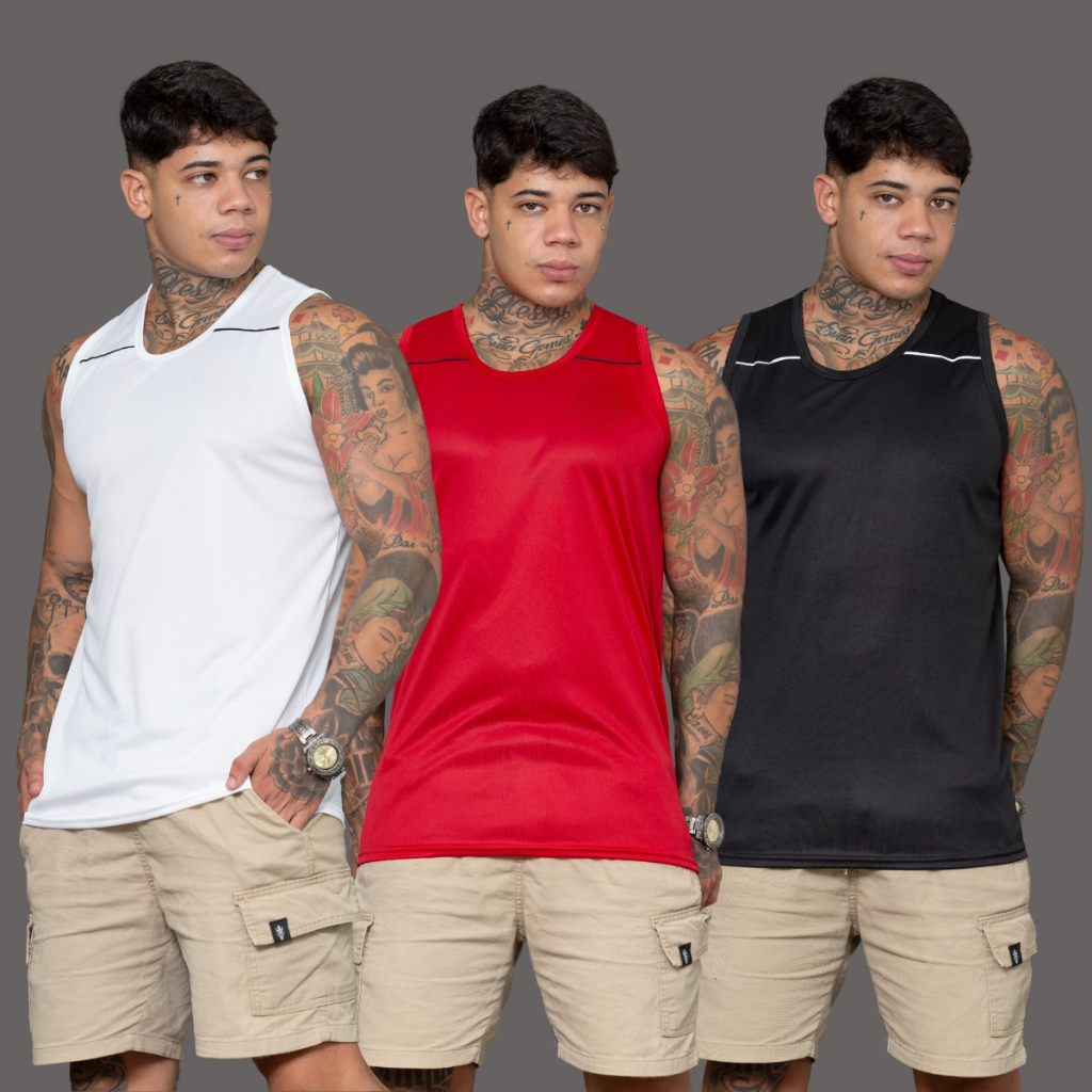 Kit 3 Regata Masculina Básica Lisa Dry Fit Academia em Oferta na Shopee