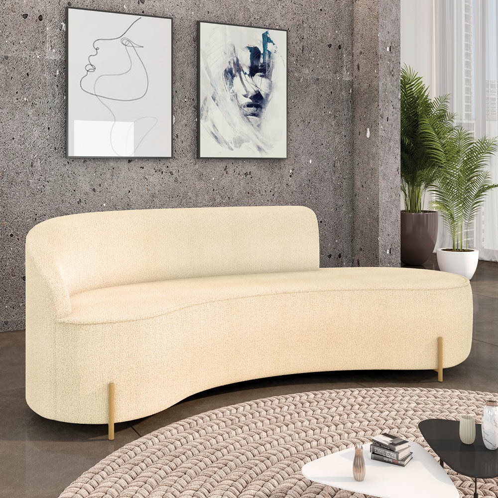 Sofá 4 Lugares Orgânico 220cm Pé Dourado Morgan Bouclê