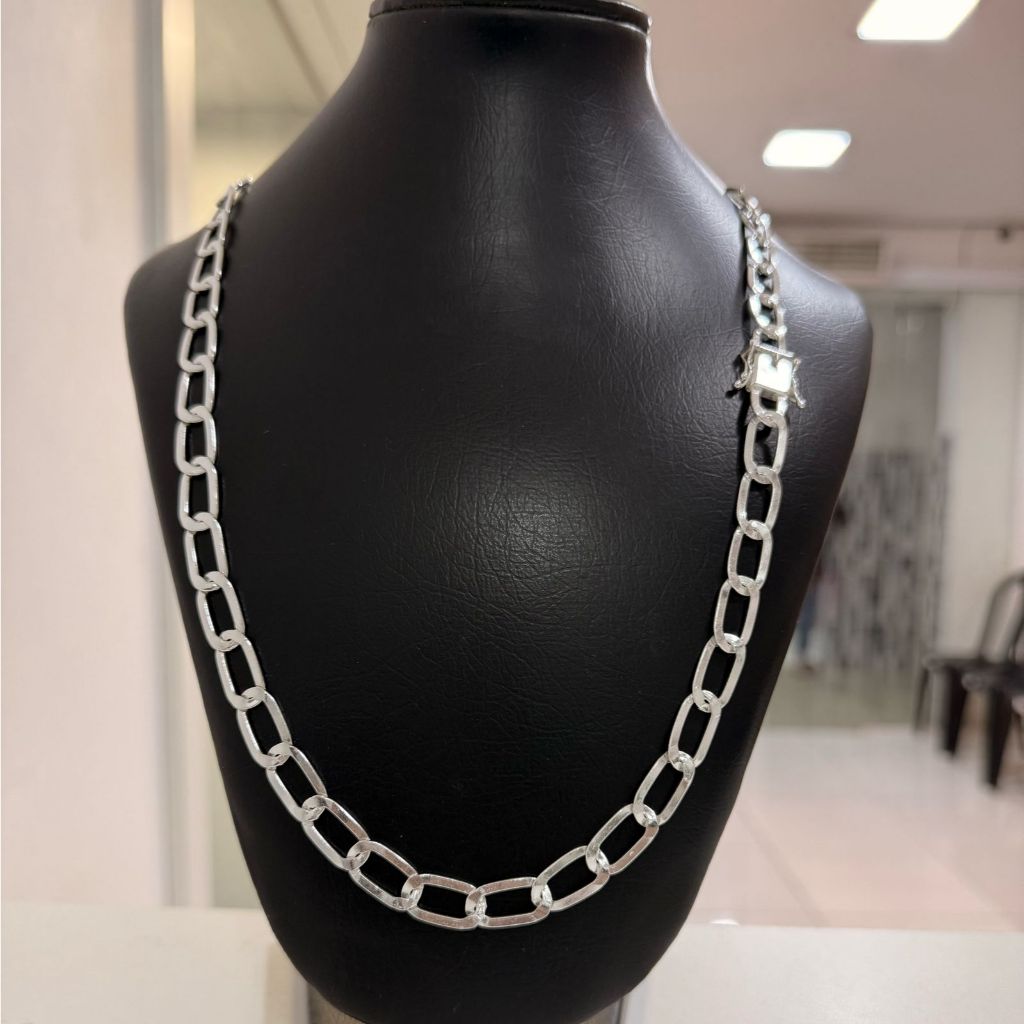 CORRENTE CORDÃO 1X1 ELOS LONGOS LAMINADA 10MM  BANHADA A PRATA.