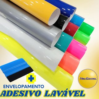 Papel Contact Adesivo Móveis Armário Geladeira Lavável Cores VIbrantes VInil Auto 1x0,50M + Espátula