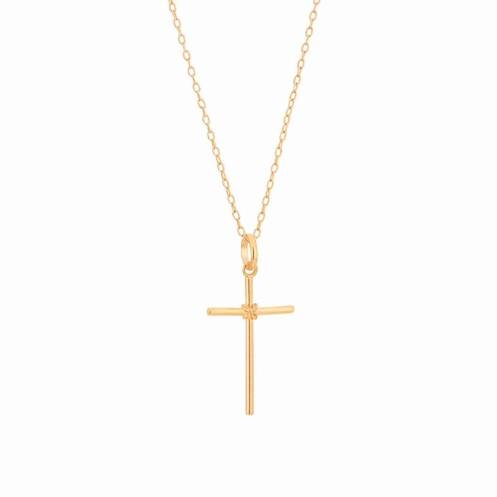 colar com pingente rommanel banhado a ouro 18k dourado de 42 cm e cruz 2,5 cm.