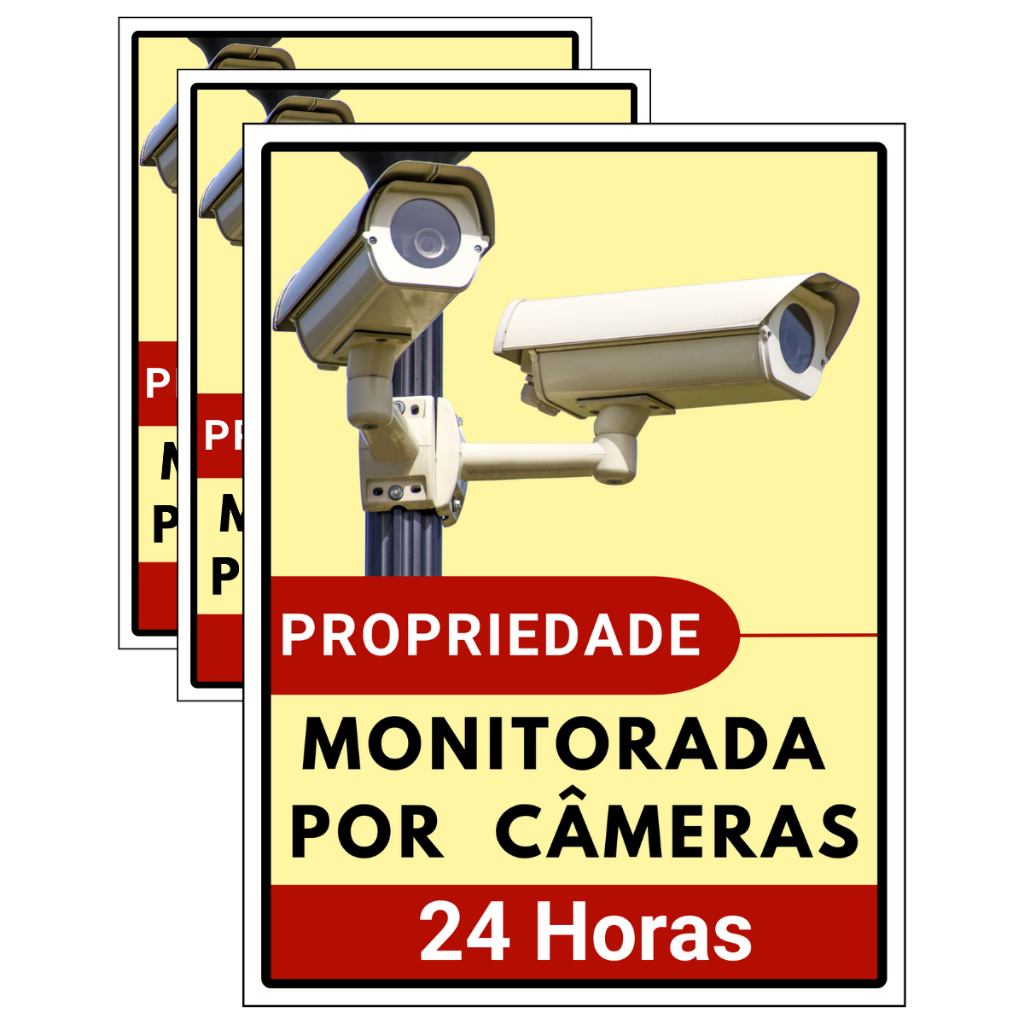Kit 3 Placas Sinalização Monitoramento Local Com Camera Segurança 24 Horas em Oferta na Shopee
