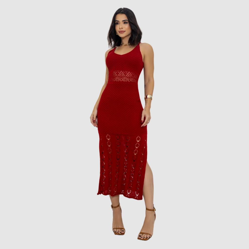 Vestido Feminino Longo Tricot Fenda Trico Festa Social Verão em Oferta na Shopee