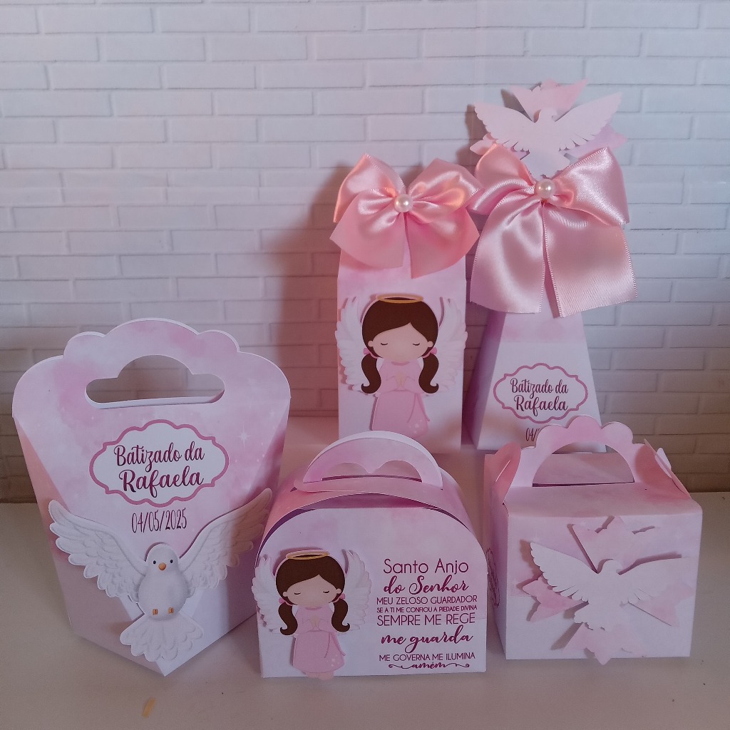 Kit Festa Infantil Personalizado Caixinhas Lembrancinhas Aniversário BATIZADO ROSA