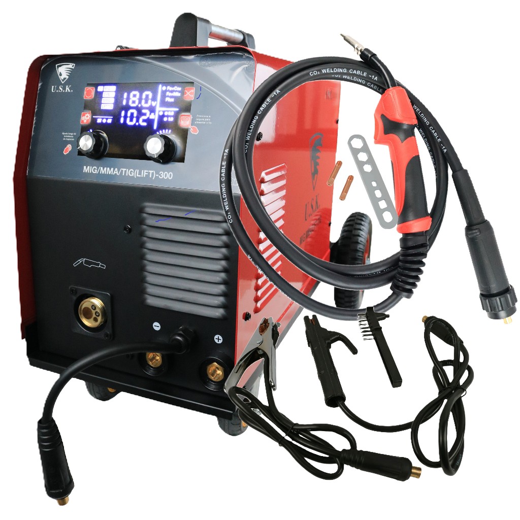 Máquina De Solda Multiprocesso 4 em 1 Mig Com e Sem Gás, Eletrodo, Tig Lift 300 Usk 220v