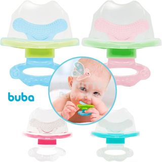 Mordedor Massageador Gengiva Buba Dente Bebê Silicone Macio com Tampa