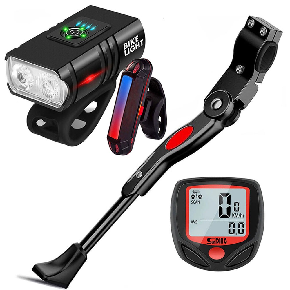 Lanterna Farol 2 Led Com Visor + Sinalizador Traseiro + Velocímetro Com Fio + Pezinho Lateral