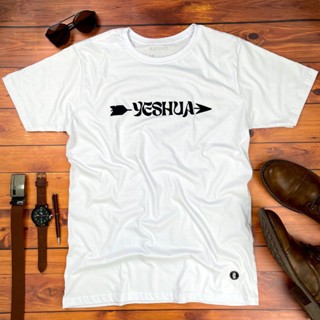 Camiseta Masculina Branca Yeshua Flecha Algodão Premium Gospel Cristã Evangélica Fé e Estilo