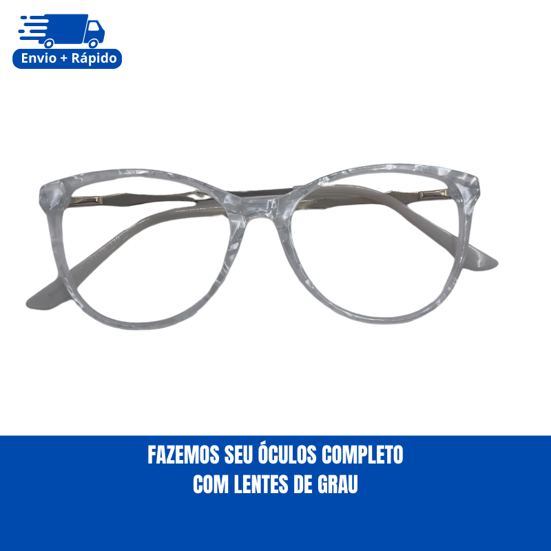 Armação para óculos de grau Feminino gatinho acetato branco transparente mamorizado modelo RM0492T