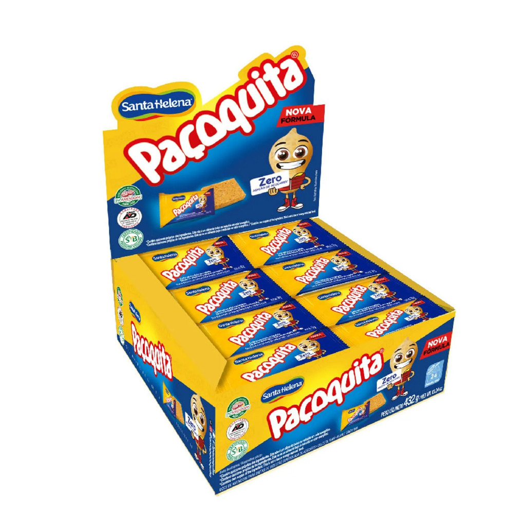 Paçoca Quadrada Tradicional Paçoquita Light - Zero Açucar 432g 24 Unidades