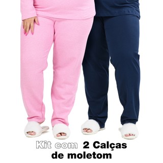Kit 2 Calças Moletom Feminina 100% Algodão Confortável do P ao G6 Plus Size Inverno Casual Dia a Dia