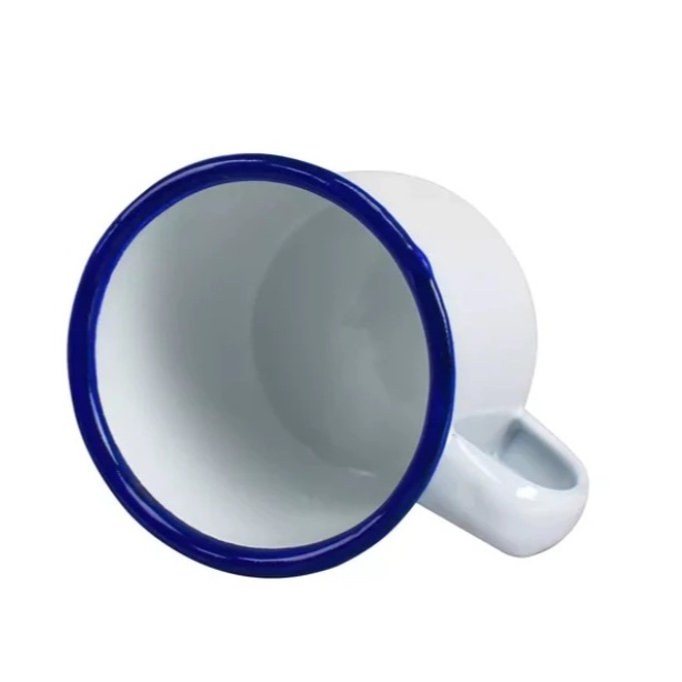Caneca Esmaltada Branca com Borda Azul nº 6