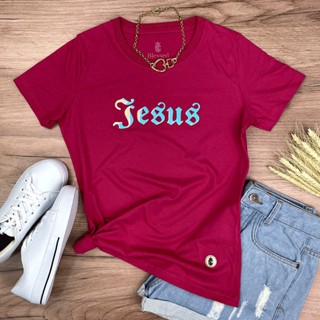 Camiseta Feminina Pink com Aplique Jesus Gospel Cristã Evangélica Algodão Confortável e Estilosa