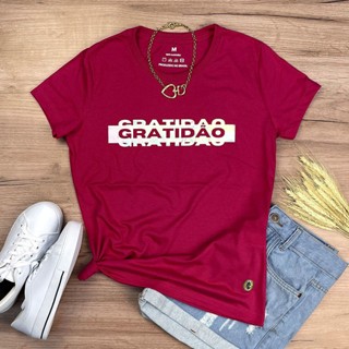 Camiseta Feminina Pink Gratidão Estilo Gospel Cristã Evangélica em Algodão Confortável e Leve