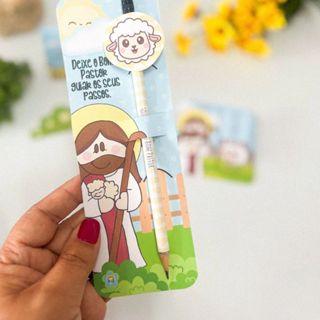 🖍️ Kit Lápis com Cartela - Tema Bom Pastor | Lembrancinha Religiosa Infantil em Oferta na Shopee