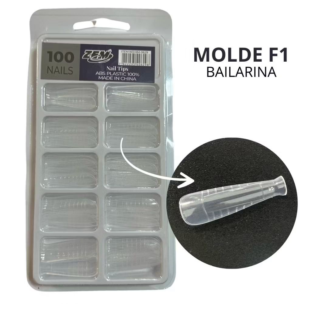 Molde F1 Bailarina ZEM 100 Peças Com Ponta Para Unhas em Gel Maleável