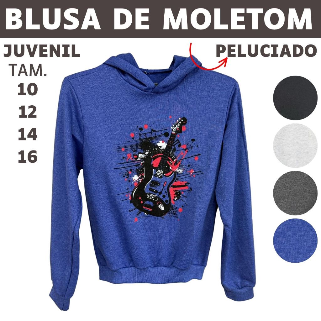 Blusa Moletom Juvenil Peluciado com Capuz e Estampa 3070-C1