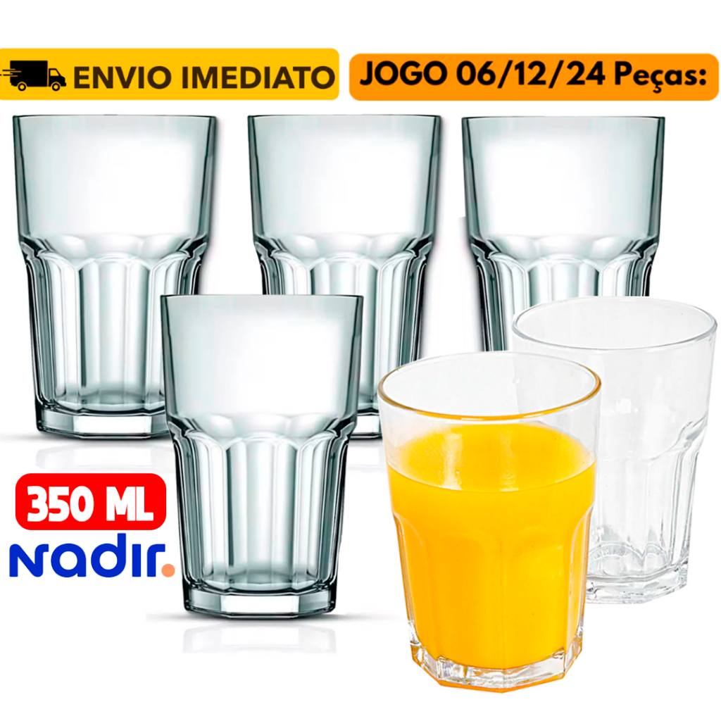 Kit 04/06/12 Copos Bristol Vidro Long Drink 350ML Transparente Coliseu Refrigerante Outback Buffet