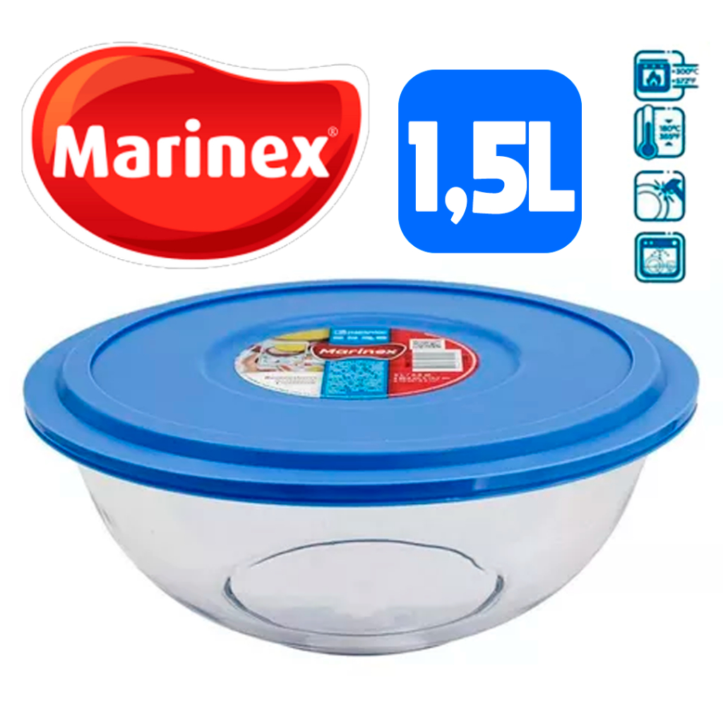 Pote Tigela Bowl Vidro 1,5L Marinex Astral Plus Vidro C/ Tampa Redondo Médio Saladeira Culinária