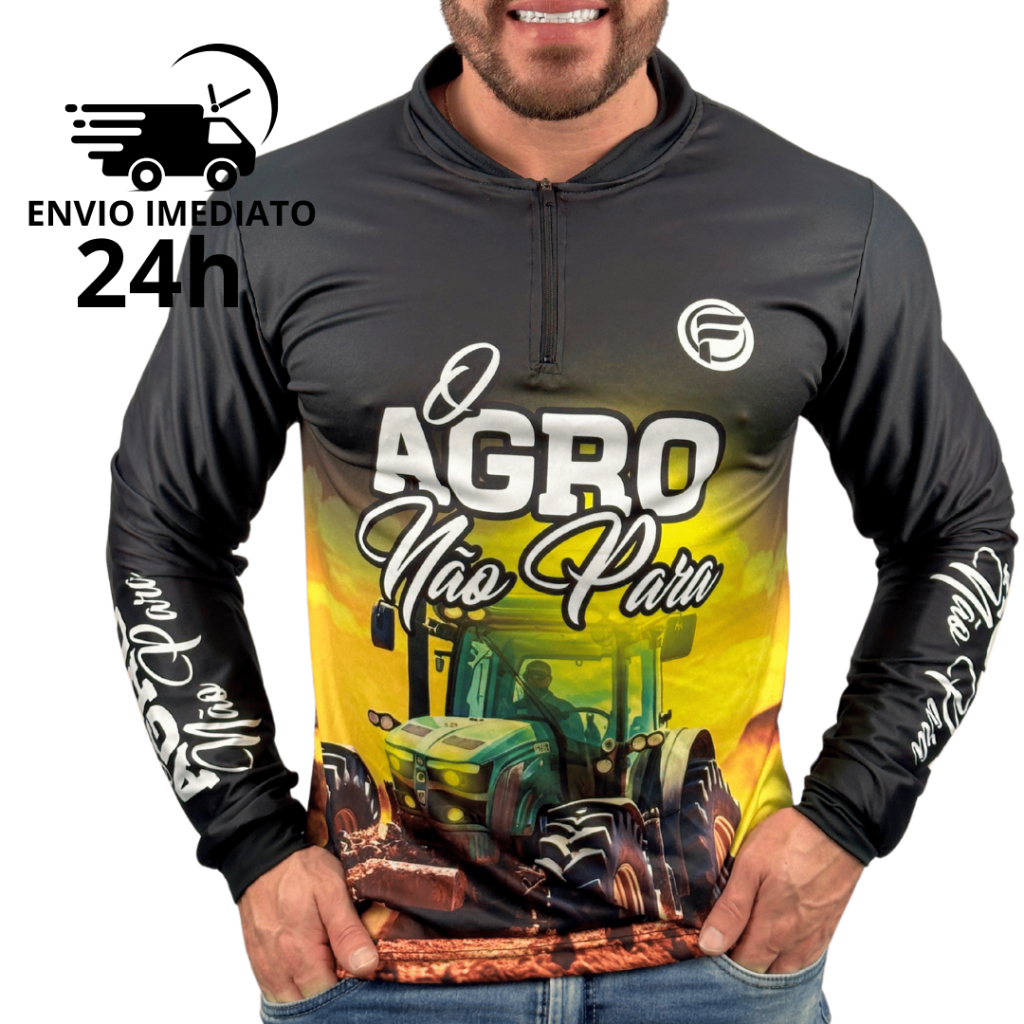 Camisa Agro Brasil Dryfit com Proteção Blusa UV Zíper Bruto Agro  Agropecuaria  Camiseta Roça